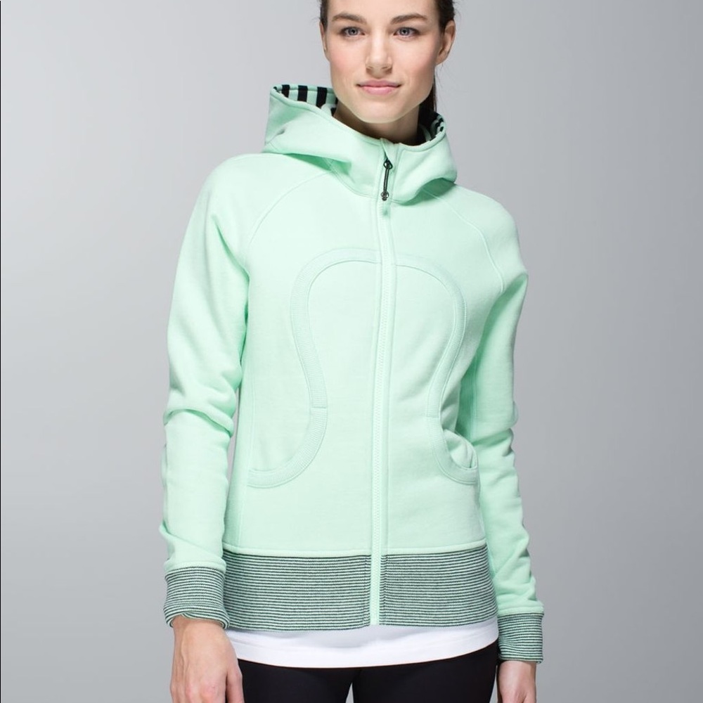 Lululemon Scuba Hoodie Teal w/ Black Stripes Sz 6